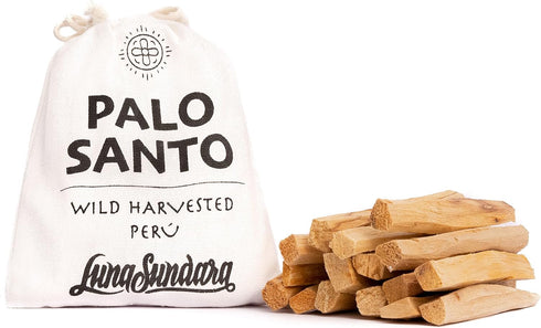 Luna Sundara Palo Santo Sticks from Peru Sustainably Wild Harvested Quality Hand Picked 100 Grams Authentic Smudge Sticks Includes a Reusable Draw...
