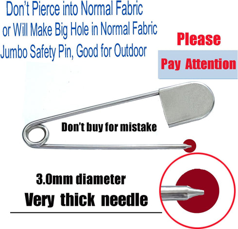 6 Pack Large Safety Pins, 5 Inches Heavy Duty Stainless Steel Oversize Safety Pins, Extra Large Pins for Blankets, Heavy Laundry, Crafts and Decor...