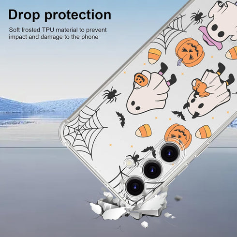 Halloween Case for Samsung Galaxy S24 Pumpkin, Ghost Cat Designed Soft Slim Fit TPU Anti-Scratch Shockproof Protective Mobile Cover Clear Phone Ca...