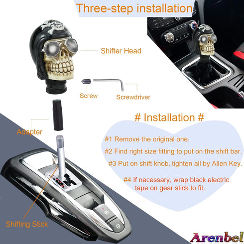 Arenbel Skeleton Gear Shift Stick Knob Skull Pilot Style Racing Speed Shifter Lever Handle Replacement Fit Most Manual Automatic Cars, Black...
