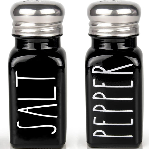 Black Salt and Pepper Shakers Set by Brighter Barns - Cute Black Kitchen Decor - Gothic or Halloween Kitchen Decor -Farmhouse Glass Shaker for Hom...