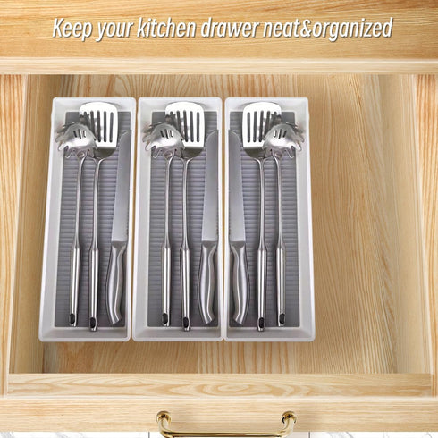 3 Pack Silverware Organizers For Kitchen Drawers - Silverware Tray for Kitchen Drawer Storage - Utensil Organizer for Cutlery, Silverware & Utensi...