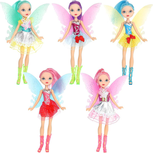 ONEST 5 Sets 8 Inch Fairy Girl Dolls Include 5 Set 8 Inch Flower Fairy Dolls, 5 Pieces Handmade Doll Clothes, 5 Pairs of Doll Shoes...