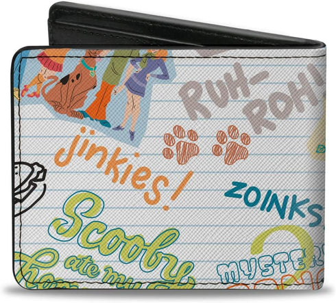 Scooby Doo Wallet, Bifold, Scooby Doo Notebook Doodles Collage White Multi Color, Vegan Leather...