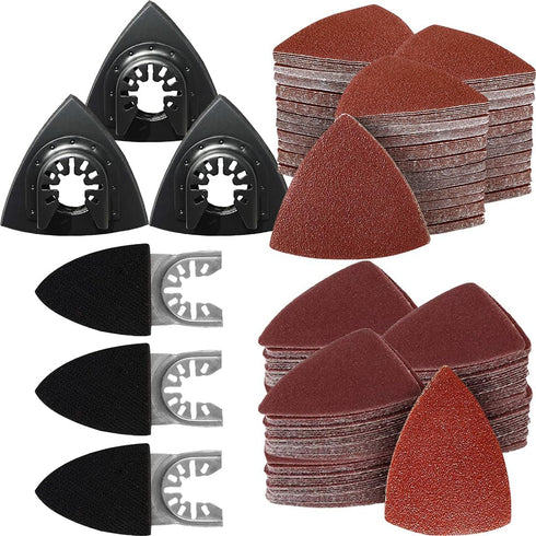 156Pcs Oscillating Tool Sanding Pad Kit, 3Pcs Triangle Sanding Pads and 3Pcs Finger Sanding Pad, 150Pcs Sandpaper, for Wood/Plaster Polish Sanding...