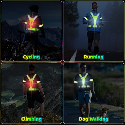 LED Reflective Vest USB Rechargeable Running Gear Night Light up Vest Safety Gear Adjustable Elastic Size Night Running LED VES for Men/Women/Chil...