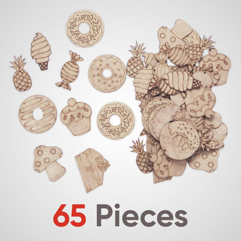 Unfinished Wooden Shapes and Cutouts - Bulk Wood Painting Crafts for Kids, DIY Home Decoration, Art Projects, Kids Painting Supplies, 65pcs Set of...