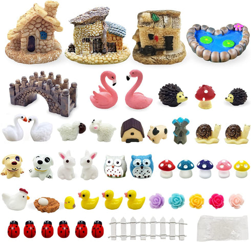 Dracarys Selected 50 Pcs Fairy Garden Accessories, Fairy Garden Kit, Fairy Garden Animals, Miniature Figurines, Micro Landscape Ornaments Kit, Mul...