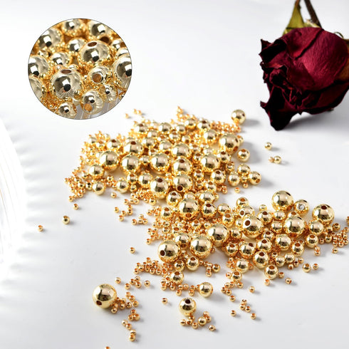 50pcs 14K Gold Beads,Seamless Gold Round Beads,Brass Loose Beads,Spacer Beads That Do Not Fade Easily,Gold Beads for Bracelet Necklace Making (8MM...