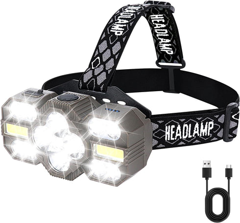 Headlamp Rechargeable, 14 LED 22000 High Lumen Super Bright Head Lamp with Red Light, Waterproof Lightweight Head Light, 8+2 Modes Forehead Head F...