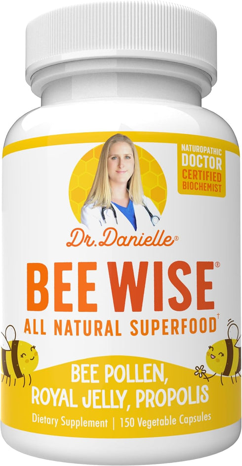 Dr. Danielle's Bee Wise - Bee Pollen Supplement - Bee Well with Royal Jelly, Propolis, Beepollen in 4 Daily Bee Pollen Capsules...