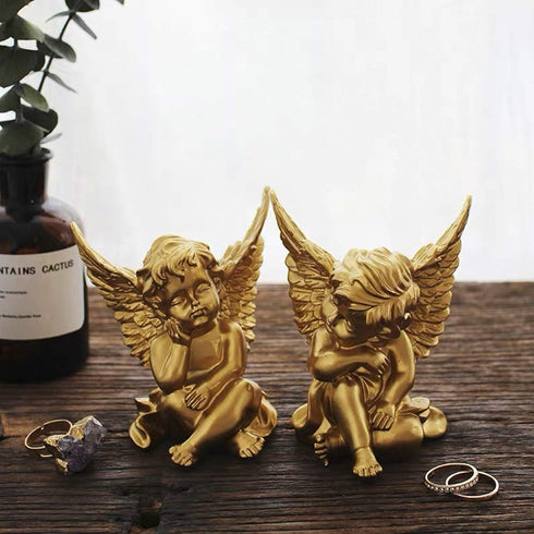 lemonadeus Gold Angels Resin Cherubs Statue Figurine Indoor Outdoor Home Garden Decoration Adorable Angel Sculpture Cute Angel Collection Wings An...