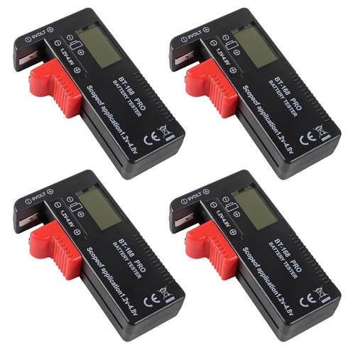 4pcs Digital LCD Universal Battery Tester (Model: Bt - 168 PRO), Portable Battery Checker Battery Tester for AA AAA C D 9V 3.7V 1.5V Button Cell (...