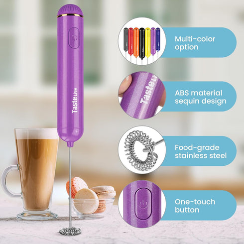 Handheld Milk Frother, Battery Operated Electric Foam Maker and Mixer for Drinks (Blue)...