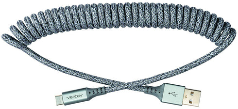 Ventev - Chargesync Helix Cable 14" (Expandable) USB A to USB C, Cloth Covered, Braided Cable, Flexible Elastic Recoil Design, Fast Charging | Com...