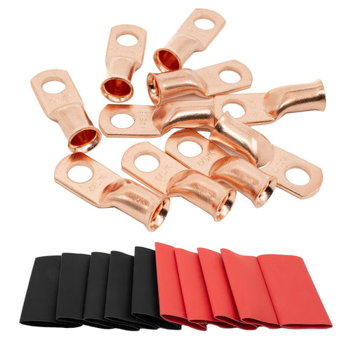 10PCS 4 AWG-5/16" Wire Lugs - 4 Gauge Battery Cable Lugs, Copper Terminal Connectors, Ring Terminals, Marine Grade - with 10pcs 3:1 Heat Shrink Tu...
