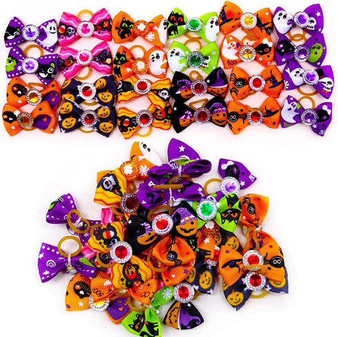 20pcs/10 Pairs Dog Hair Bows for Halloween Dog rhinestone Bows Bling Puppy Dog Bows Dog Grooming Accessories...