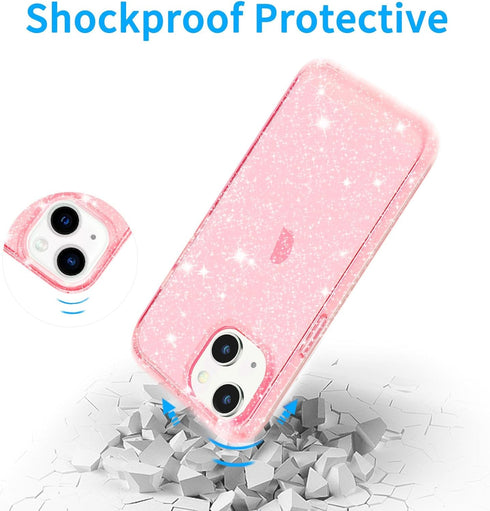 JJGoo Compatible with iPhone 15 Case Glitter, Clear Transparent Soft TPU Sparkle Anti-Scratch Shockproof Protective Phone Bumper, Women Girls Slim...