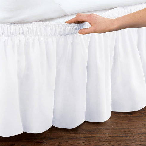 Collections Etc Wrap Around Bed Skirt, Easy Fit Elastic Dust Ruffle, White, Queen/King...