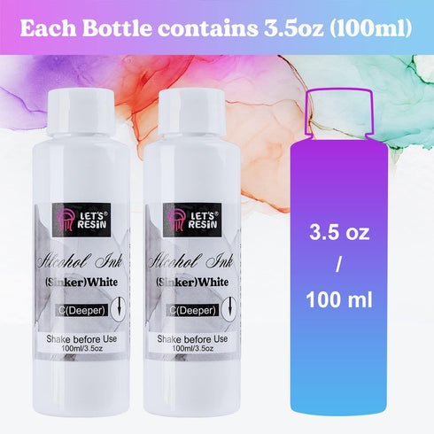 LET'S RESIN White Alcohol Ink for Resin, Alcohol Ink White Colors,2 Bottles Each 3.5oz,Adjustable Alcohol-Based Resin Ink,White Resin Pigment for ...