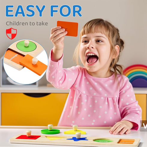 First Jumbo Knob Wooden Shape Puzzles for Toddlers 1-3, Peg Shapes Puzzle Sorter Board for Baby Kids,Montessori Preschool Learning Toys,1 Year Old...