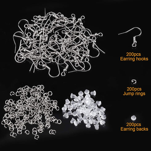 Stainless Steel Earring Hooks French Ear Wire, 600pcs Earring Making Findings Parts Jewels DIY Supplies Kits, with Silicone Earring Backs Stoppers...