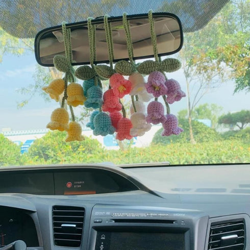 Car Mirror Hanging Accessories,Rearview Mirror Accessories,Bellflower Hand Knitted Cute Car Accessories Car Ornament Suitable for Backpacks, Key C...