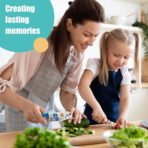 Kids Knife Set for Real Cooking, 4pcs Kids Safe Kitchen Cutting Knives, Stainless Steel Blades, Children First Starter knife, BPA-free (Multicolor...