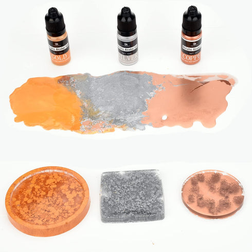 Metallic Alcohol Ink Set - 12 Metal Color Alcohol-Based Inks for Epoxy Resin Art, Painting - Concentrated Shimmer Alcohol Paint Color Dye for Resi...