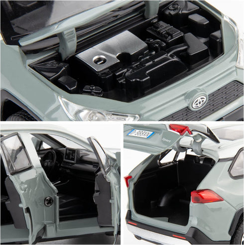 Model Car 1/32 RAV4 Alloy Diecast Collectible Toy Car with Light and Sound Toy Vehicle Door Can Be Opened for Boys Kids Toddler Gift (Gray)...