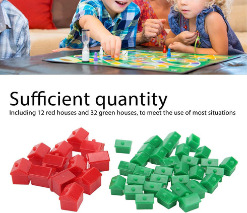 Hotel Game Replacement Pieces Monopoly Replacement Pieces 12 Red Houses and 32 Green Houses Game Plastic Houses & Hotels Game Piece Supplement Acc...