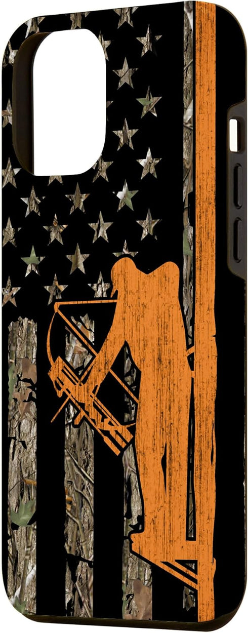 iPhone 12 Pro Max Bow Hunting Tree Stand Deer Hunter American Flag Camouflage Case...