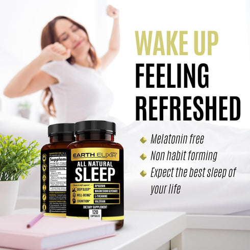 4-in-1 Sleep Aid (120 Caps) w/Apigenin 50mg, Magnesium Glycinate 200mg, L Theanine 250mg & Valerian Root for Sleep Aid 250mg | Apigenin Supplement...