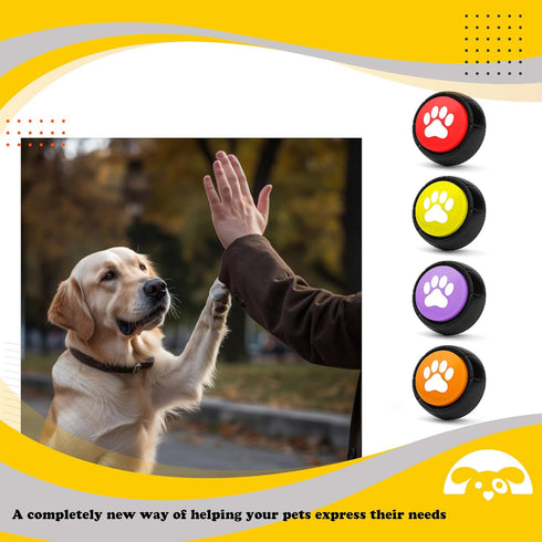 PetnBeyond Dog Talking Buttons - Communication Starter Pack, 4 PCS Dog Training Buttons, 30 Second Record Button for Pet Voice Training, Speaking ...
