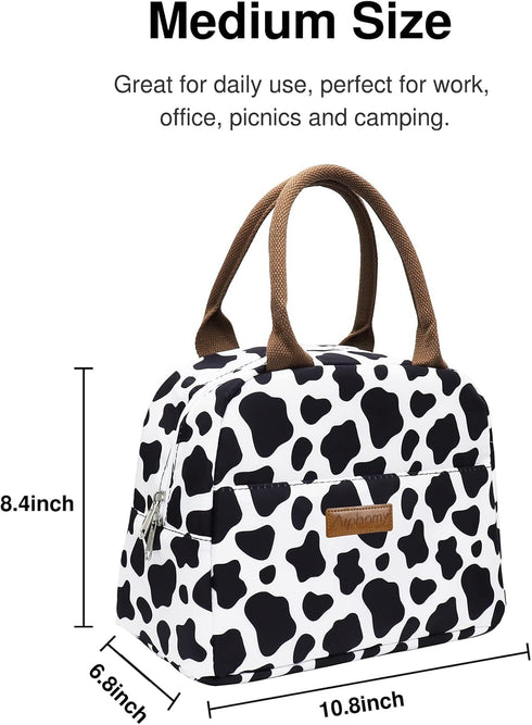 Insulated Lunch Bag Reusable Lunch Box Lunch Cooler Tote Bag for Women Men Adults Work Picnic (Cow Print)...