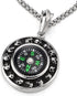 COOLSTEELANDBEYOND Silver Black Circle Skull Compass Pendant Mens Necklace Stainless Steel, 30 inches Wheat Chain...