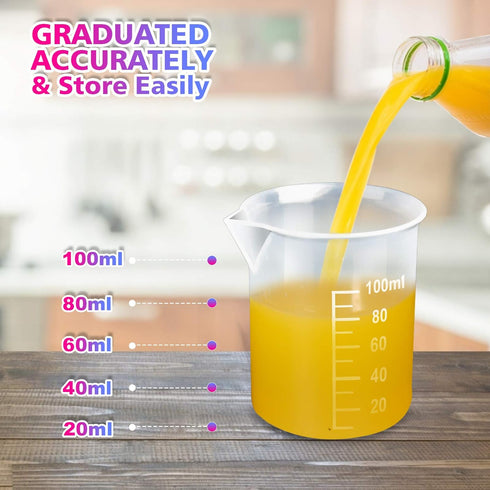 LEOBRO 24 PCS 100ml Resin Measuring Cups with 35PCS Mixing Sticks, Graduated Epoxy Resin Mixing Cups, Small Plastic Beakers, Plastic Measuring Cup...