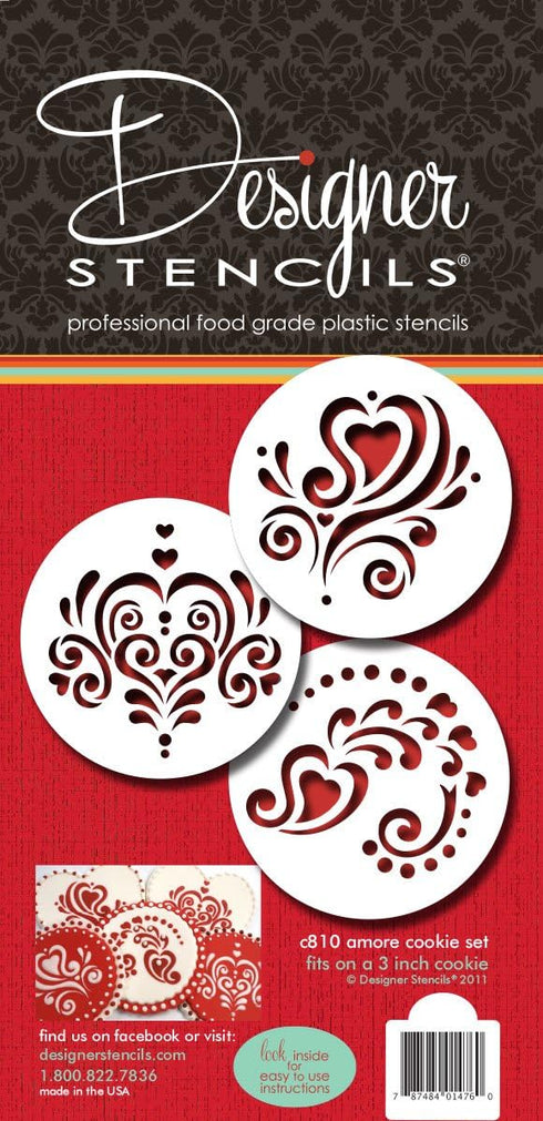 Designer Stencils Amore Cookie Stencil Set, Beige/Semi-Transparent...