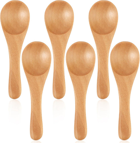 6 Pcs Small Wooden Spoons, 3.7 Inch Tiny Spoons for Spices Jars Mini Wooden Condiment Spoons Wood Teaspoon for Sauces, Salt, Sugar, Honey, Pepper,...