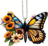 Butterfly Car Rearview Mirror Accessories, Butterfly Car Hanging Ornament, Sunflower Car Pendant for Home Decoration Keepsake Christmas Valentine'...