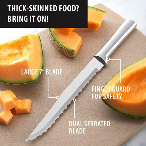 RADA Cutlery Serrated Slicer Knife (R138), 7" Stainless Steel Hollow Ground Serrated Blade, Made in USA, Silver Handle...