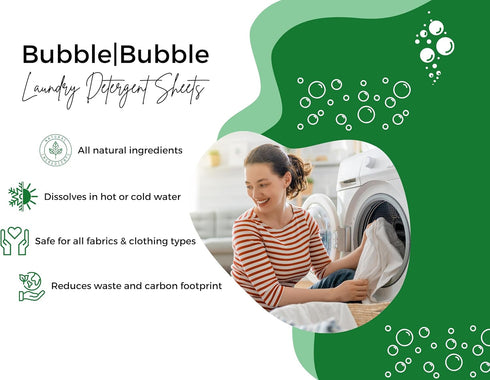 Bubble Bubble Laundry Detergent Sheets - Fresh Scent - No Plastic Jug (90 Loads) 90 Sheets, Plastic Free Detergent, White...