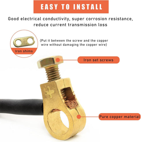 2 PCS Car Battery Terminal Connector Clamps, Pure Copper Auto Battery Cable Ends Connector, Positive & Negative Top Post Battery Terminals Set, Ca...