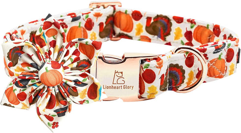 Lionheart glory Turkey Dog Collar with Flower, Flower Dog Collar Thanksgiving Pet Collar for Small Dog Girl or Boy Dog Collar Pet Gift...