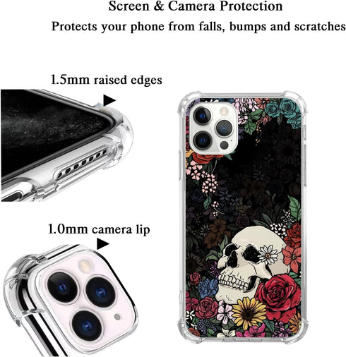 Floral Skull Case Compatible with iPhone 15 Pro Max, Sugar Skull and Flowers Case for iPhone 15 Pro Max, Unique Trendy TPU Bumper Cover Case...