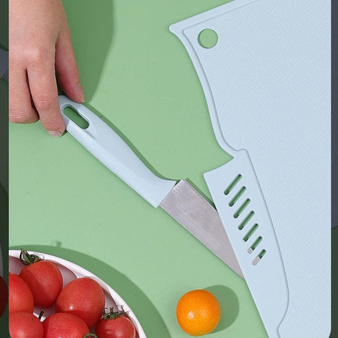 Small Plastic Cutting Board with Knife, Cutting Boards for Kitchen Reusable Plastic Utility Cutting Board Multifunctional Portable Fruit Chopping ...
