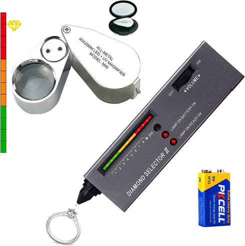 Diamond Tester Pen,High Accuracy Jewelry Diamond Tester?40X Full Metal Jewelers Eye Loupe,LED/UV Illuminated Pocket Folding Magnifying Glass,Profe...
