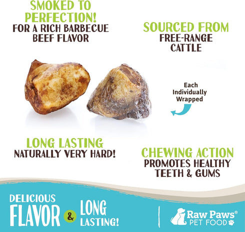 Raw Paws Smoked Beef Kneecaps for Dogs, 5-ct - Packed in USA - Free Range, Antibiotic Free - Beef Knee Cap Bones for Dogs - Smoked Beef Bones - Do...