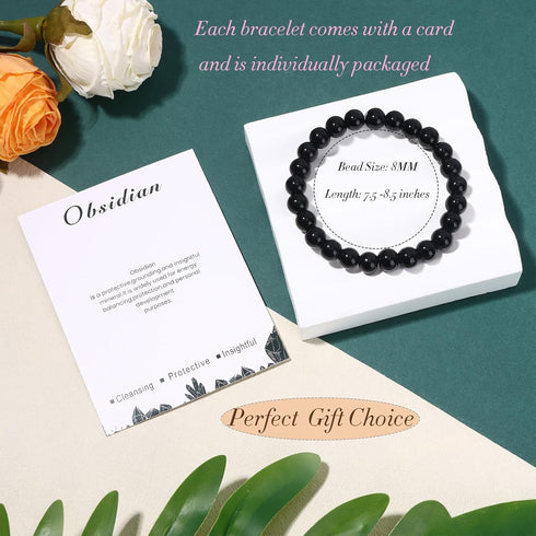 16PCS Natural Crystal Bracelets for Women Men - 8mm Semi-Precious Gemstone Beaded Bracelets, Round Gemstones Stretch Bracelet, Yoga Bracelets Jewe...