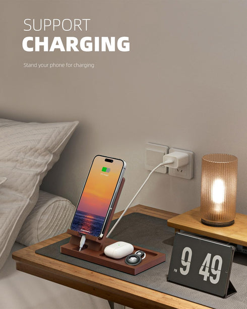 Cell Phone Stand with Tray, Wood Phone Docking Station for Men, Phone Holder for Desk, Men's Docking Station and Organizer, Wooden Desk Organizer...